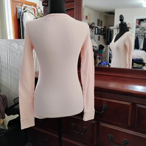 Pale Pink Long Sleeve Knitted V-Neck Top with Pocket - Picture 3 of 6